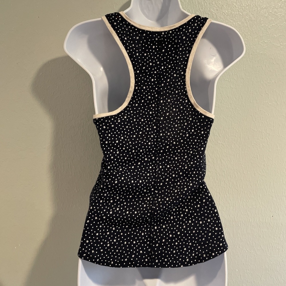 Abercrombie Fitch A&F Navy Henley Ribbed Tank Top Star Print Contrast Snaps‎ S - Picture 2 of 5